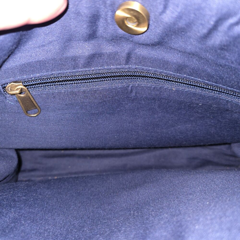 No Bad Vibes Purse - America & Beyond Small Tote Bag - Blue - Bamboo Handles - Picture 7 of 8